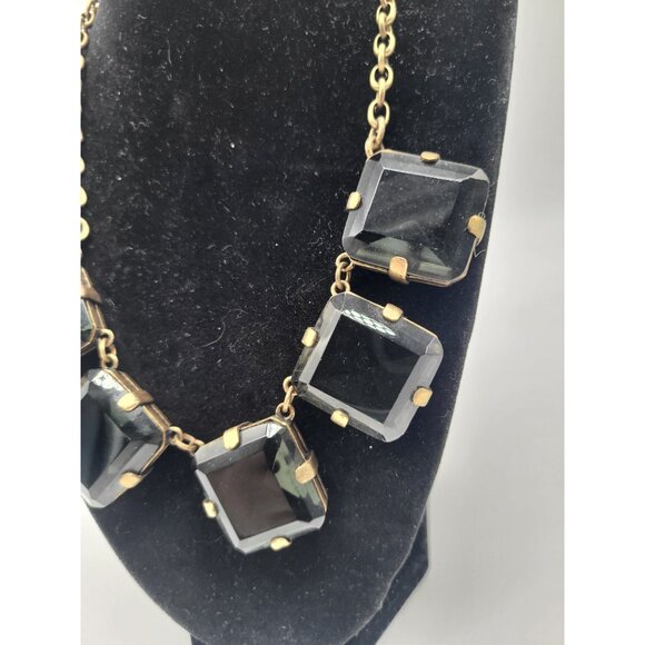 J. Crew Chunky Black Smoky Gray Square Acrylic Faceted Statement Bib Necklace - Picture 2 of 7